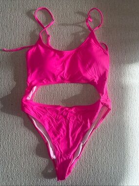 Women's Hot Pink Cutout One-Piece Bikini - Unbranded